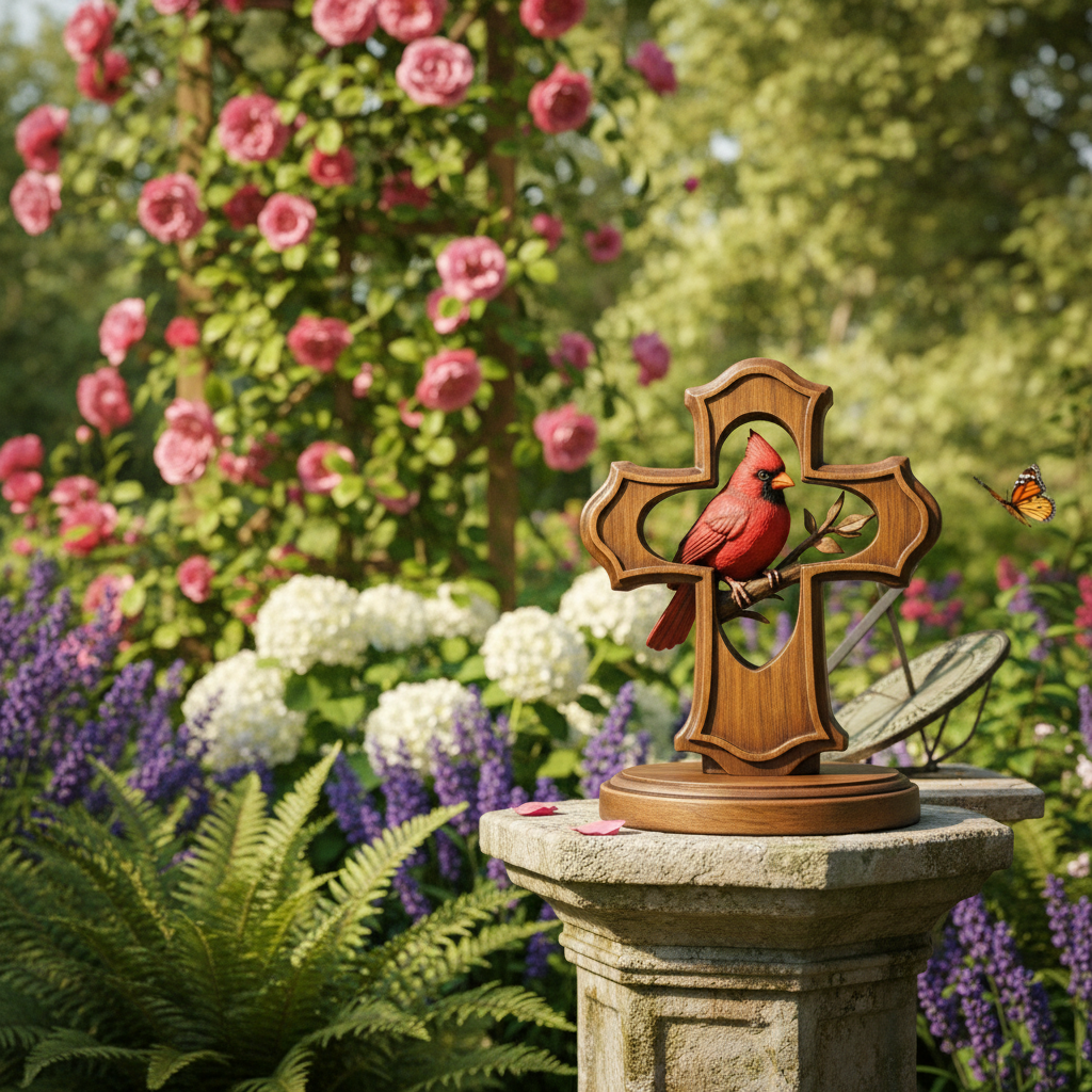 ❤️✝️Handcrafted Cardinal Cross Ornament