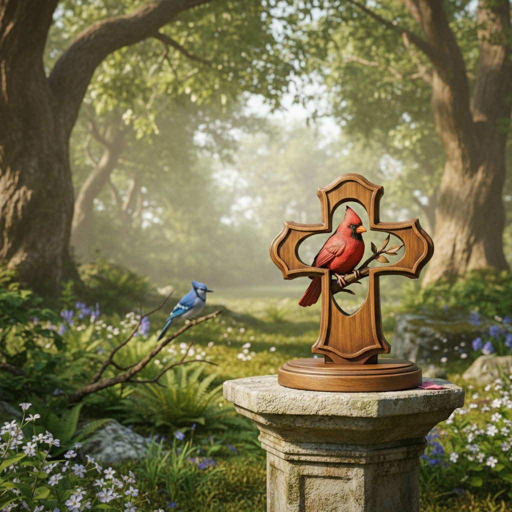 ❤️✝️Handcrafted Cardinal Cross Ornament
