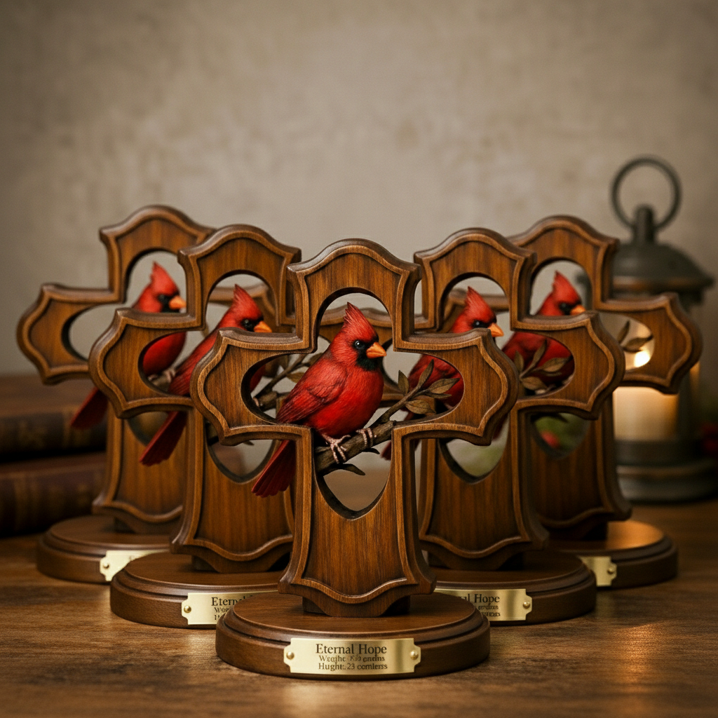 ❤️✝️Handcrafted Cardinal Cross Ornament