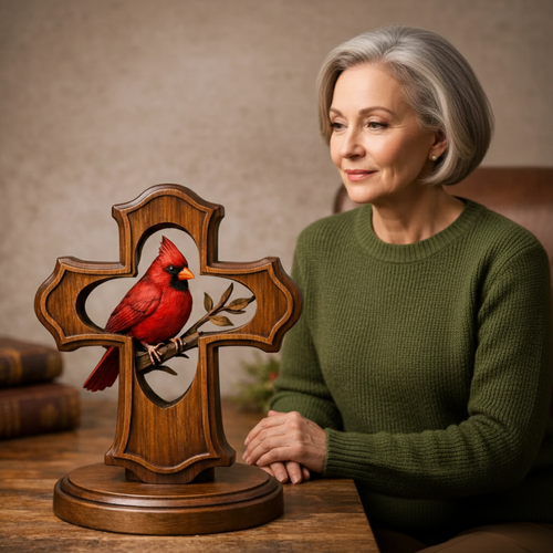 ❤️✝️Handcrafted Cardinal Cross Ornament