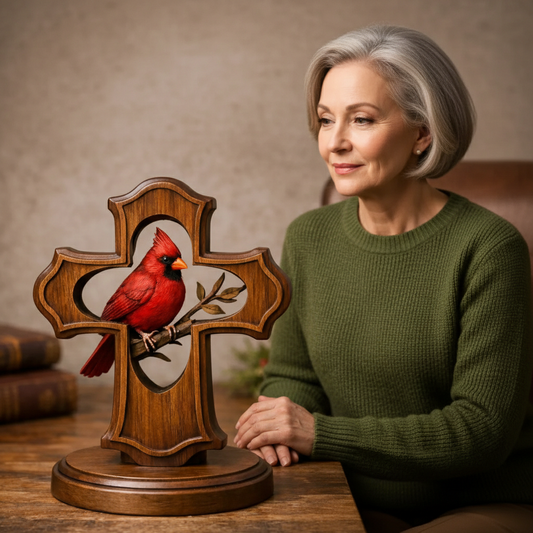 ❤️✝️Handcrafted Cardinal Cross Ornament